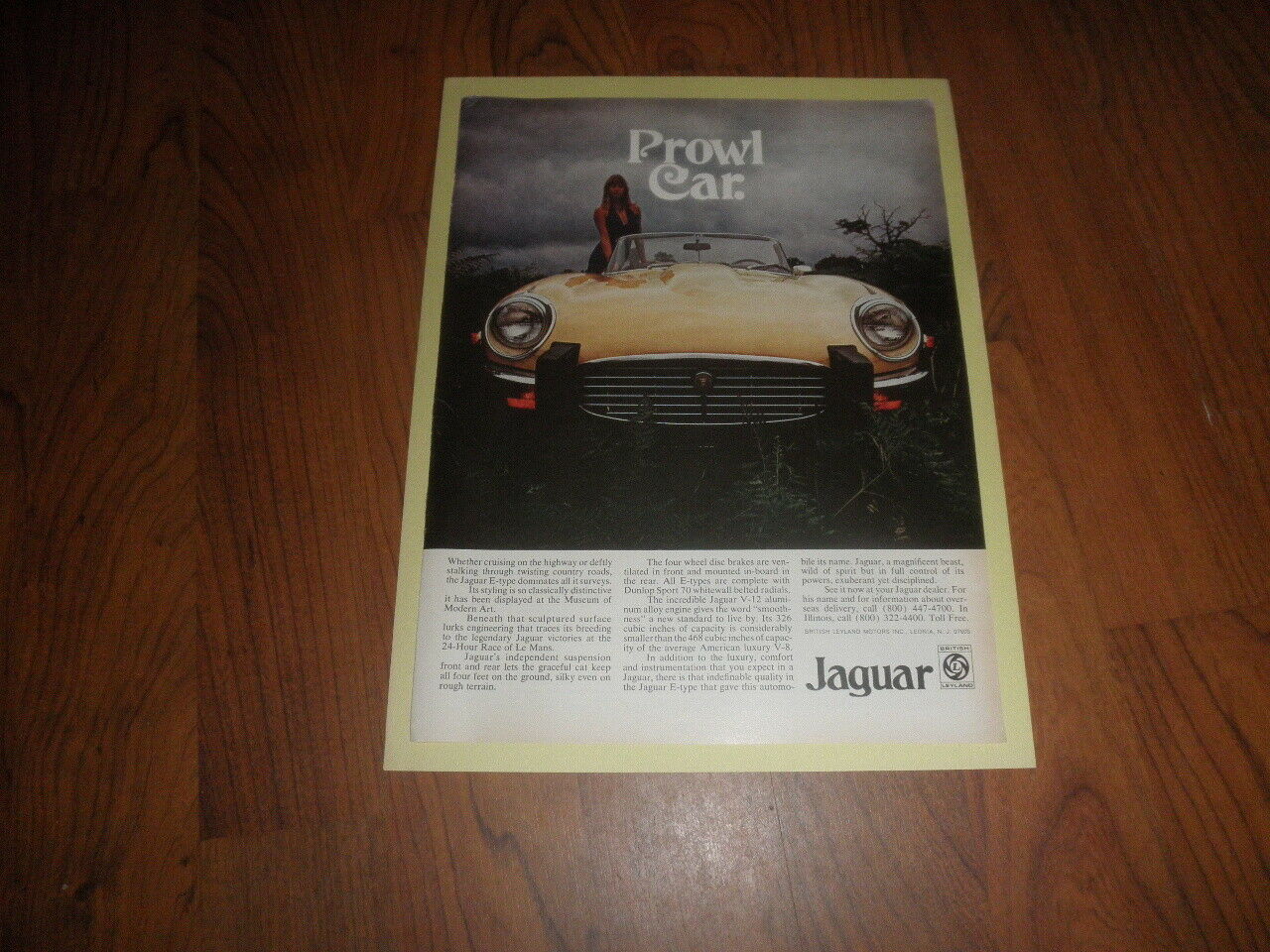 Jaguar E-type V-12  Ad -"prowl Car"-original Magazine Print