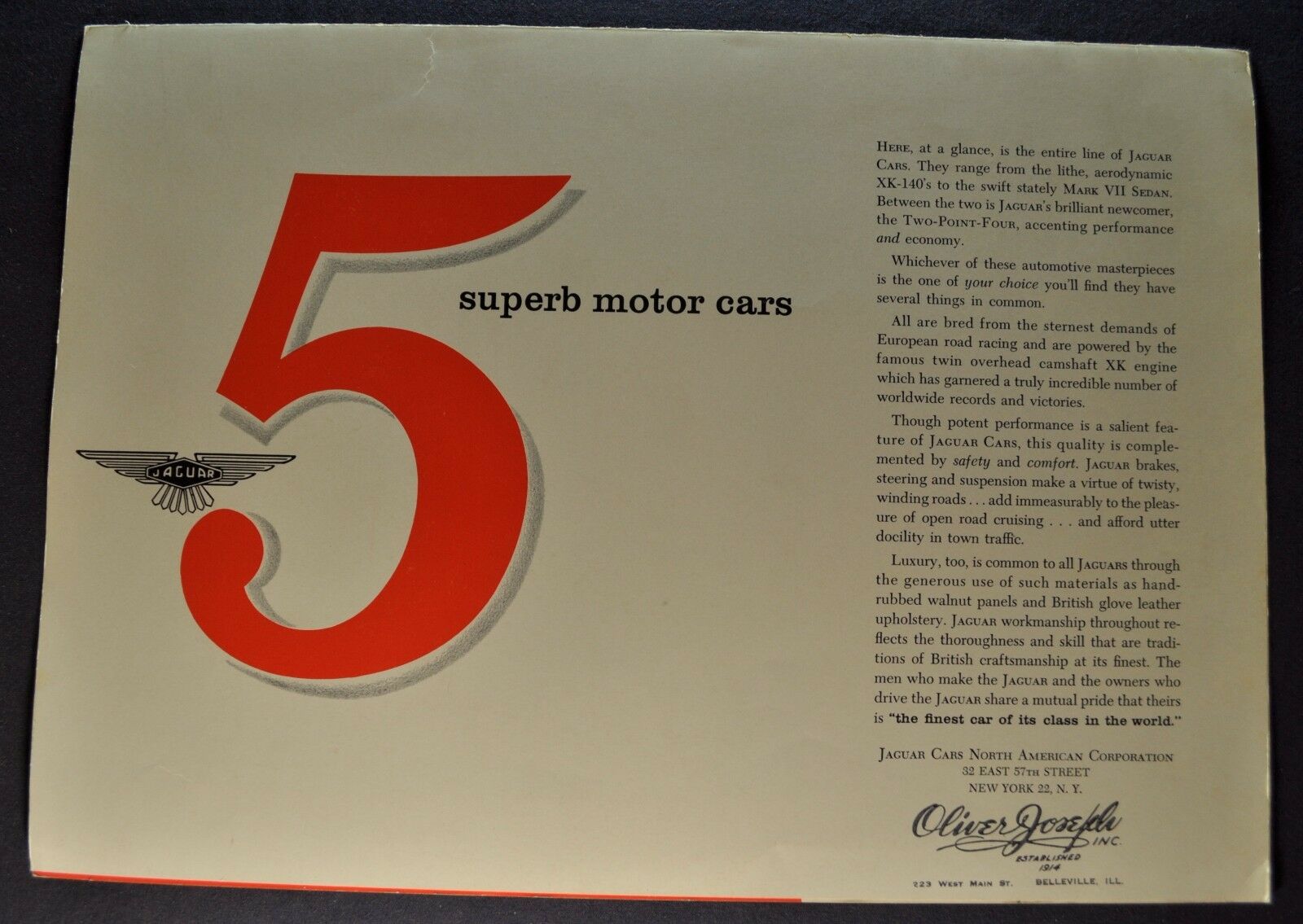 1956 Jaguar Brochure Xk-140 Roadster Coupe 2.4, Mark Vii Excellent Original 56