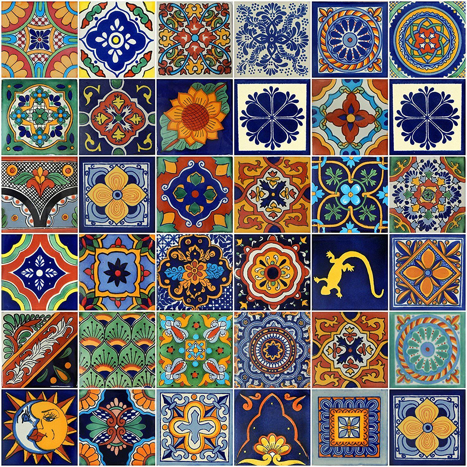Mixed Designs Mexican Tile Handmade Talavera Backsplash Handpainted Mosaic