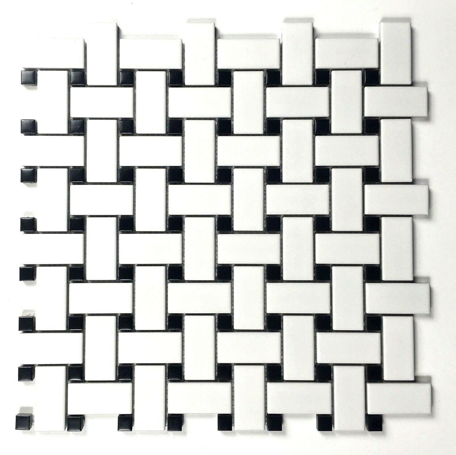 White And Black 1x2" Basketweave Porcelain Mosaic, Floor Wall Backsplash Bath