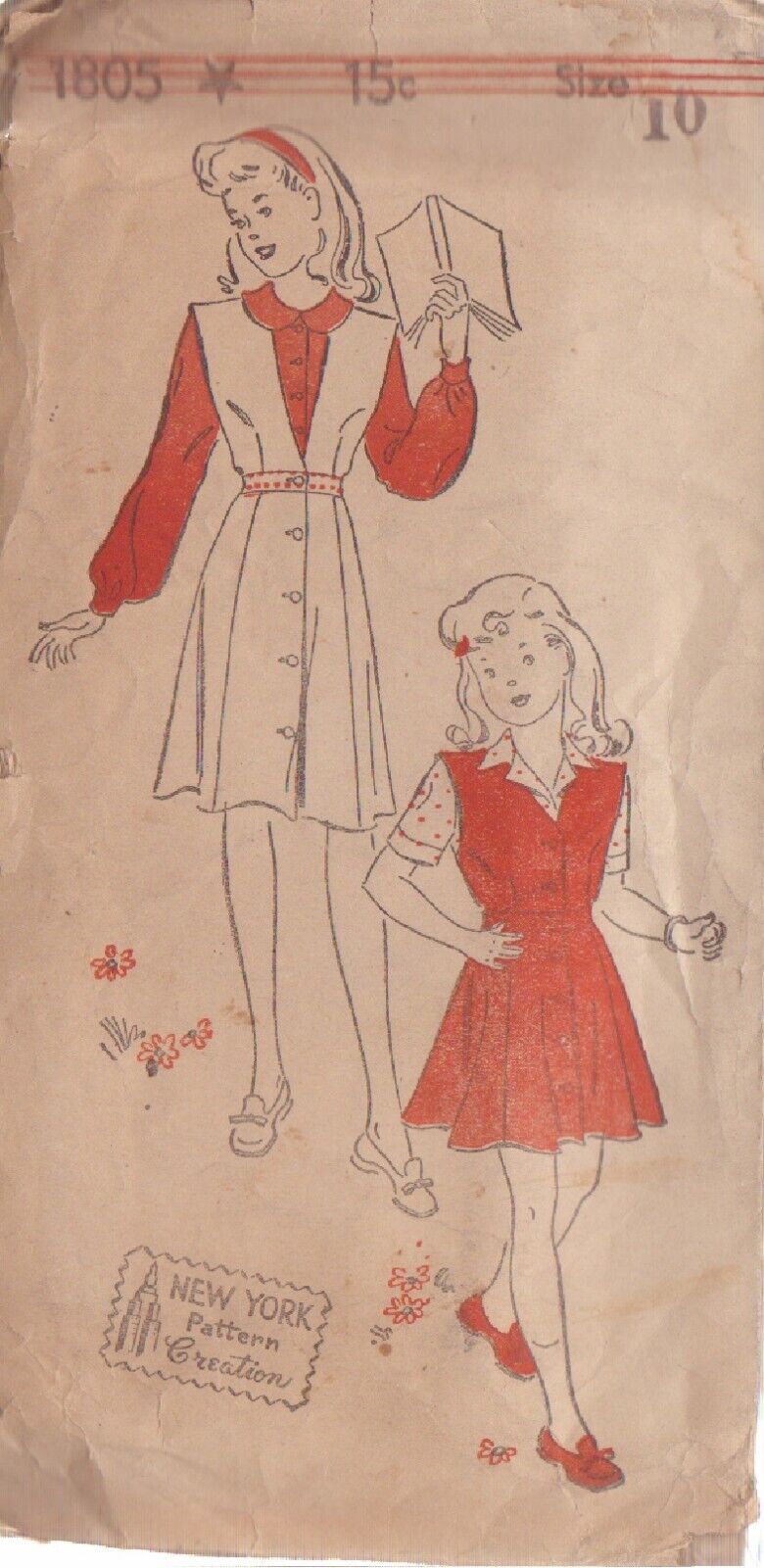 New York Pattern 1805 Size 10 Girl's Front Closure Jumper, Blouse