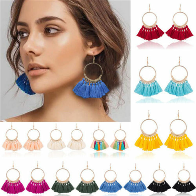 Womens Fashion Bohemian Earrings Long Tassel Fringe Boho Dangle Earrings Jewelry