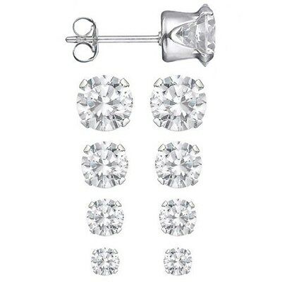 Set Of 4 Sizes .925 Sterling Silver 3.75 Ctw Round Cz Studs Earrings