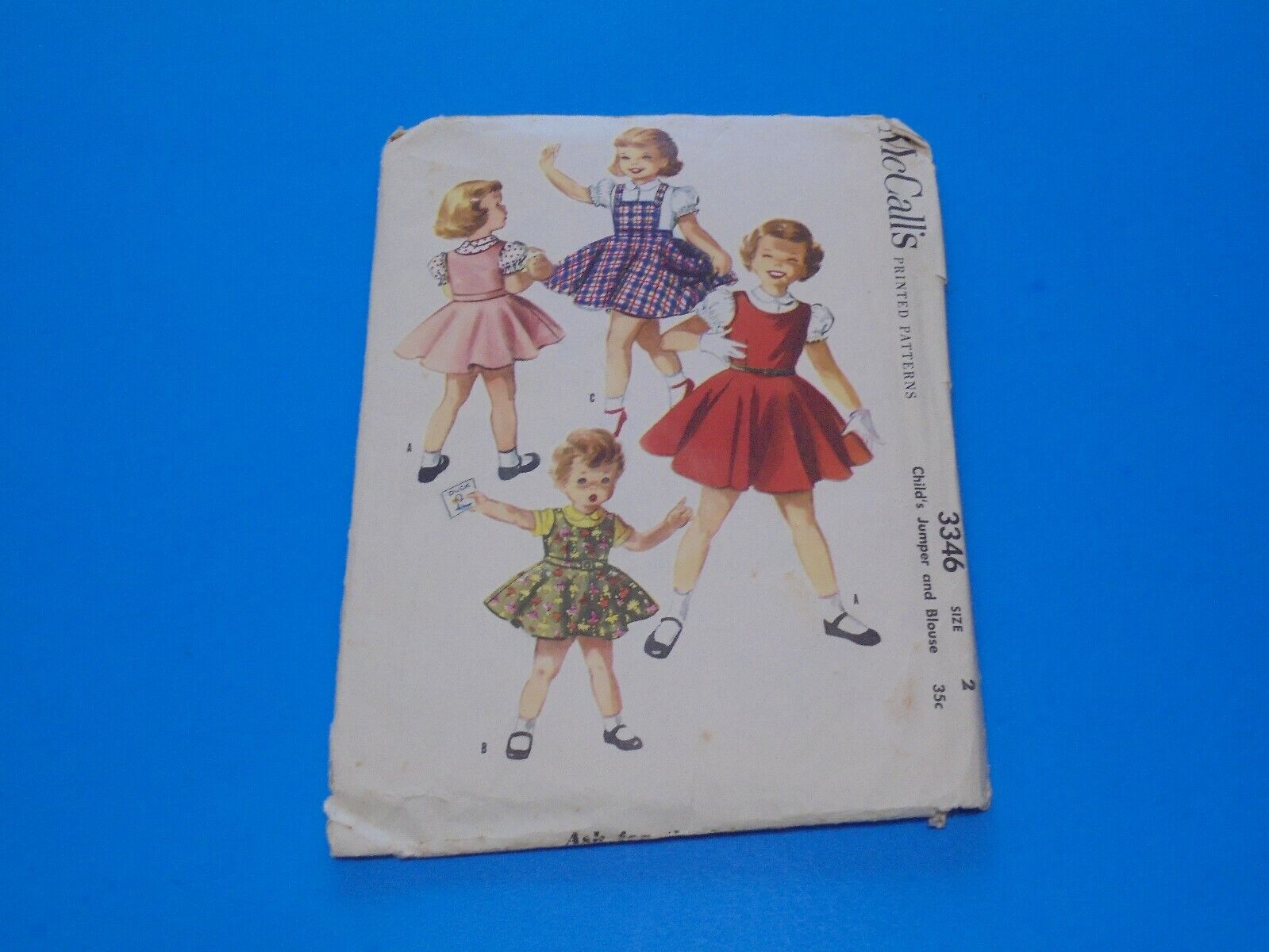 Vtg 1950s Sewing Pattern Toddler Girls Jumper & Blouse Size 2 Mccalls 3346