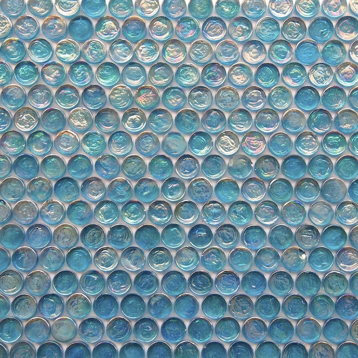 Turquoise Blue Iridescent Penny Round Glass Mosaic Tile
