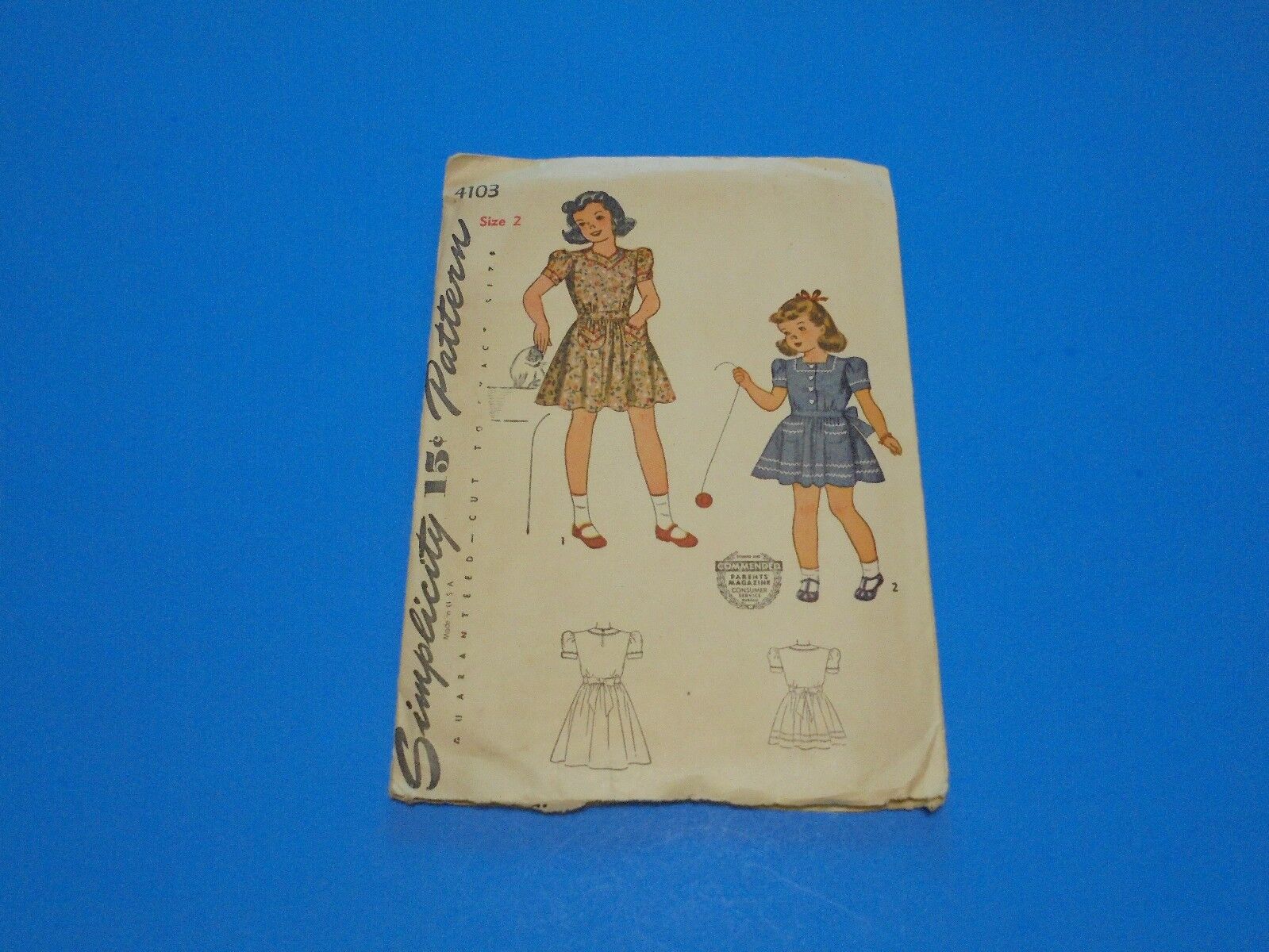 Vtg 1940s Simplicity Sewing Pattern 4103 Toddler Girls Dress Size 2