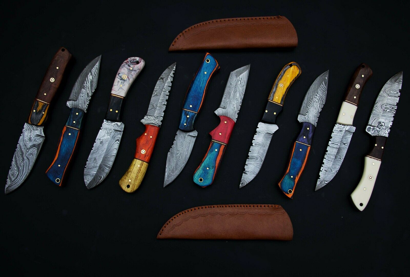 10 Pieces Damascus Steel Skinning Knives Lot With Sheath, Damascus Knife Deal
