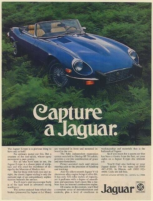 1974 Capture A Jaguar E-type Glorious Thing To Have And To Hold Print Ad