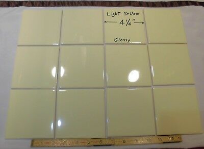 12 Ceramic Tiles *very Light Yellow* 4-1/4" Bright Glossy Finish, Mint New Stock