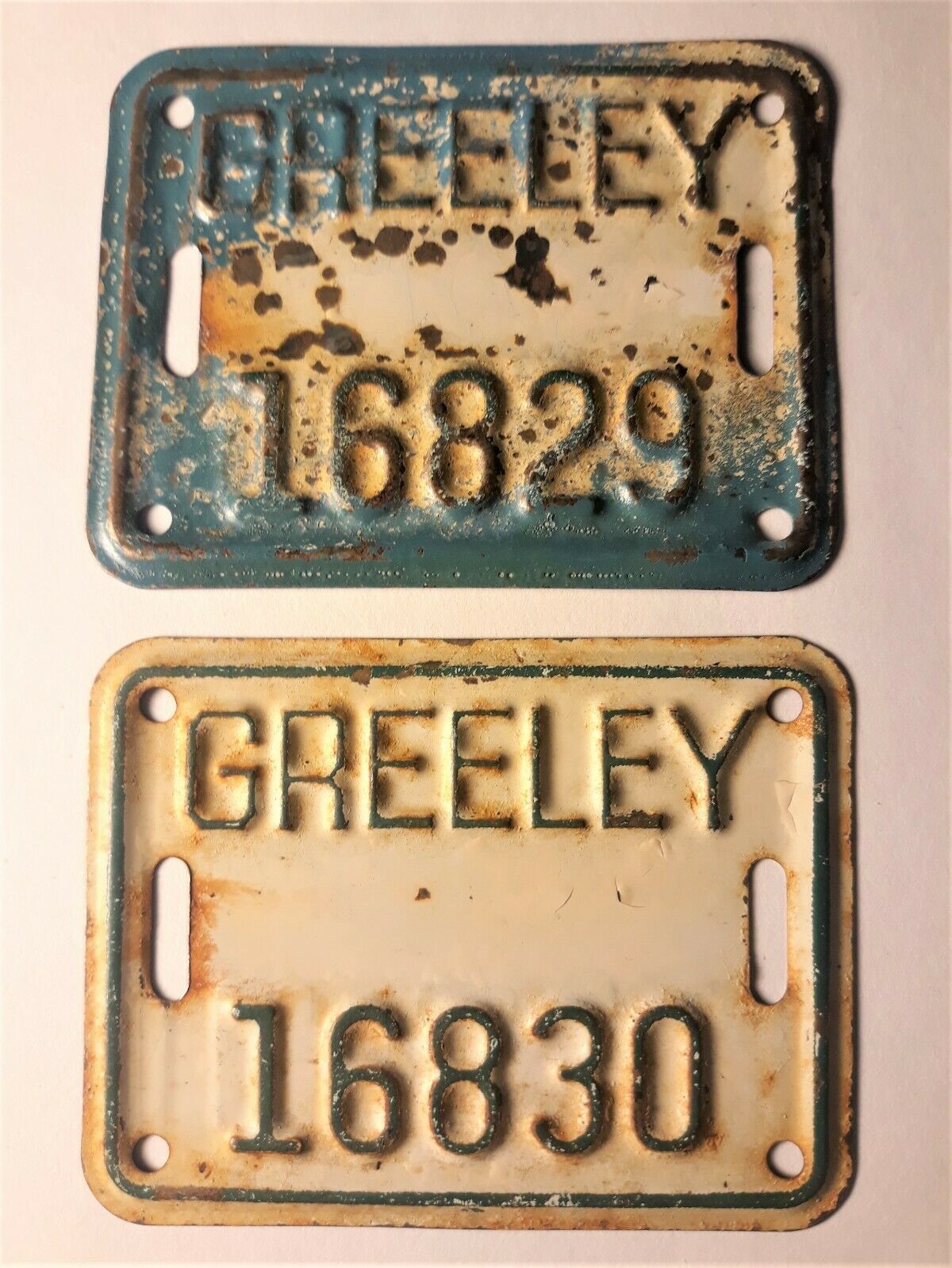 Greeley Colorado Bicycle License Plate Tag Consecutive Number Pair