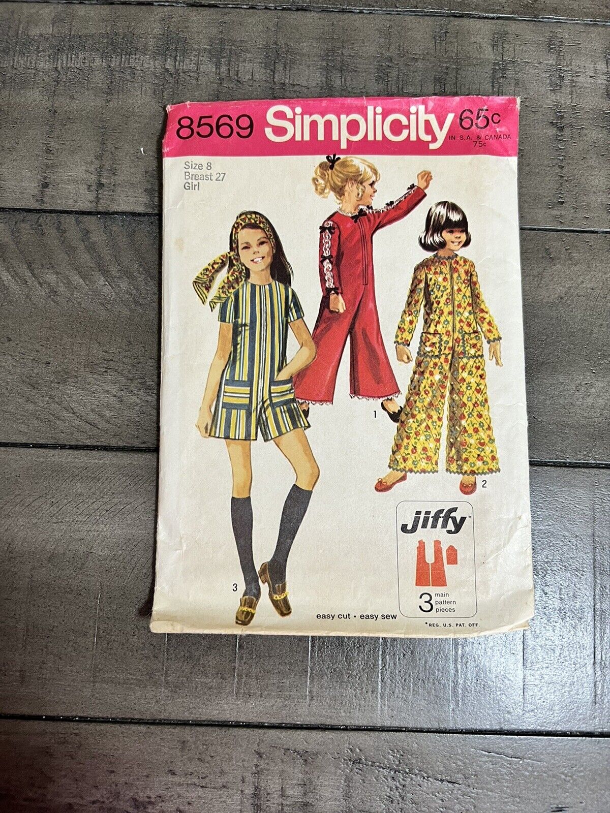Vintage 1969  Simplicity Pattern #8569 Girls Size 8 Romper Pattern Cut Complete