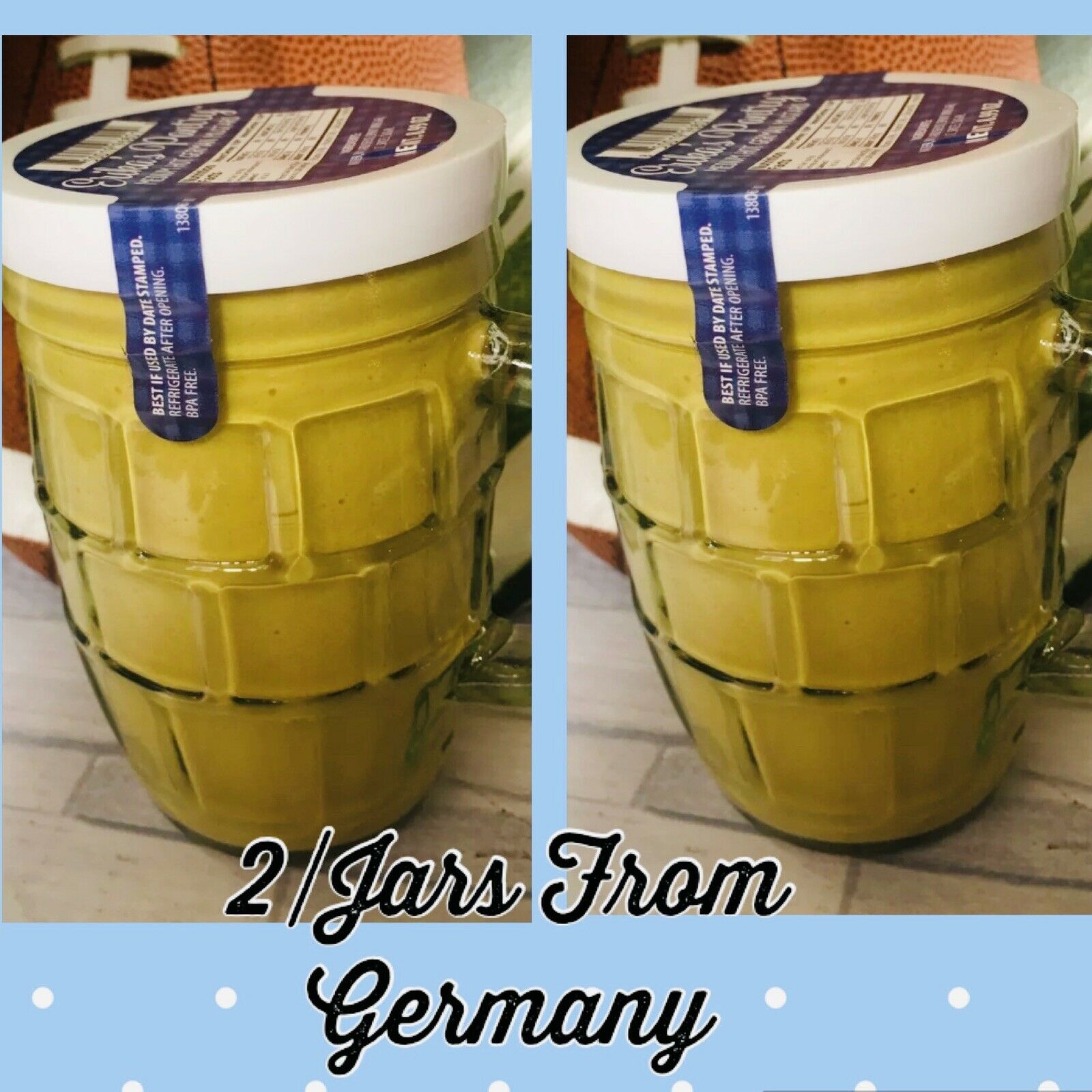 2/ Jars Erika’s Pantry German Mustard  8.99oz Mustard From Germany Medium Hot