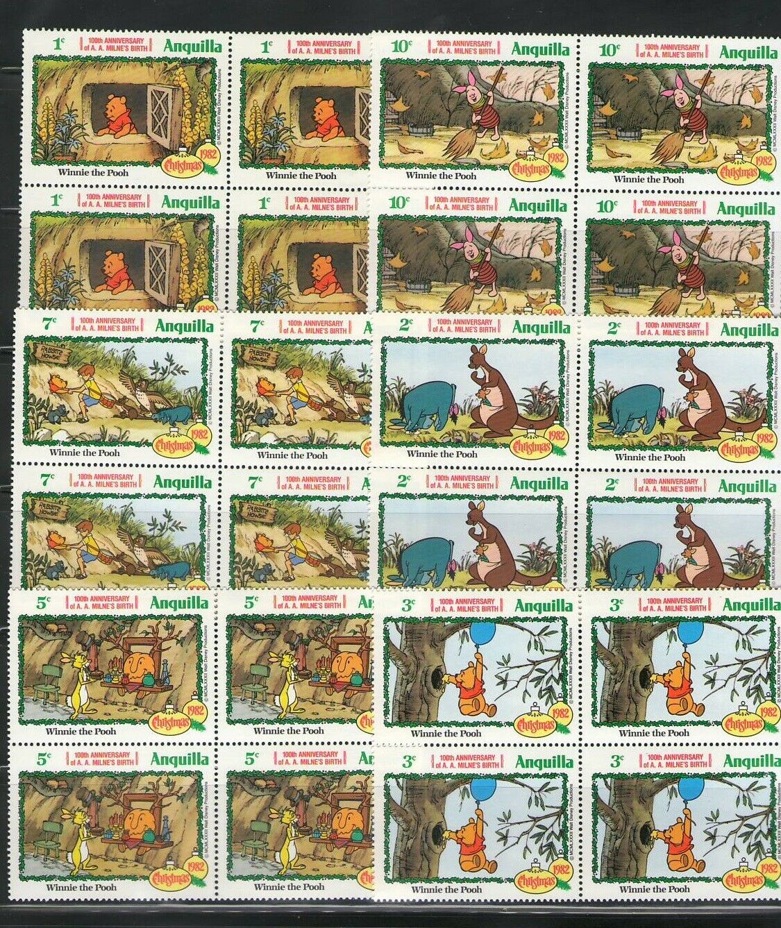 Disney Stamps Winnie The Pooh Block Of 4 Set Mint Nh