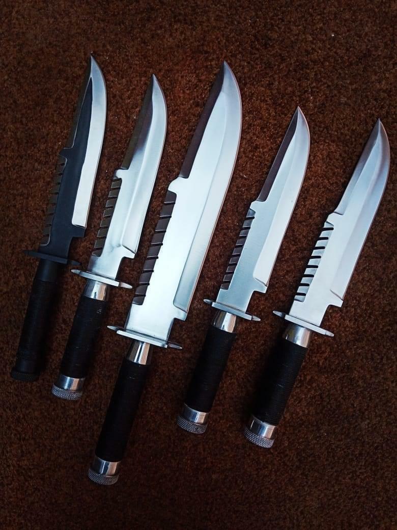 5 Piece Rambo Survival D2 Tool Steel  Blade Commando Survival Hunting Knife