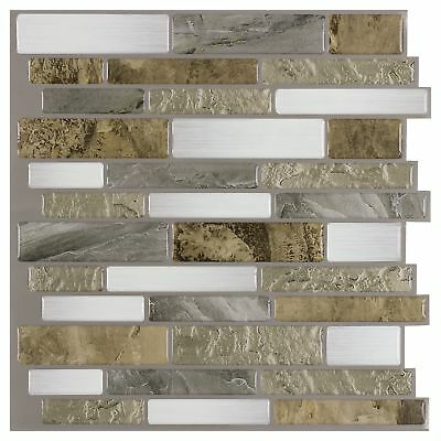 Peel And Stick Linear Beige Gold White Grey Glossy Vinyl Mosaic Tile Mto0241