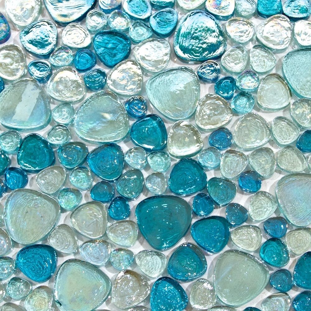 Iridescent Pebble Glass Mosaic Tile Mix Blue For Wall & Floor