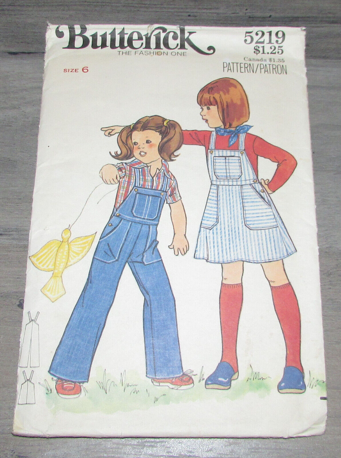 Vintage Butterick Pattern 5219 - Bib Overalls Pants & Skirt - Girls Size 6 - Uc