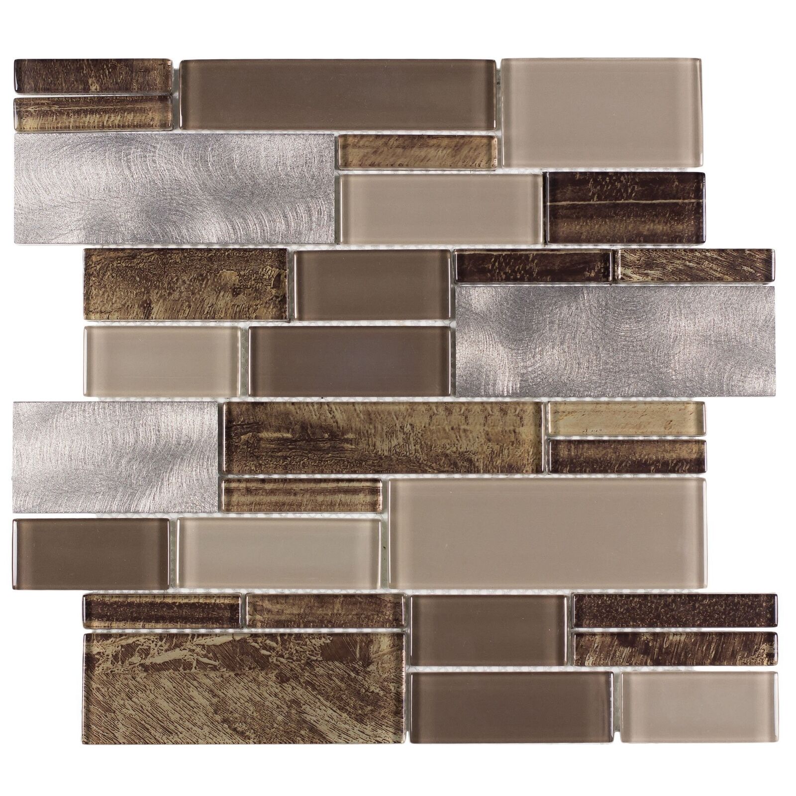 Modern Linear Brown Glossy Metallic Glass Metal Backsplash Tile Wall Mto0005
