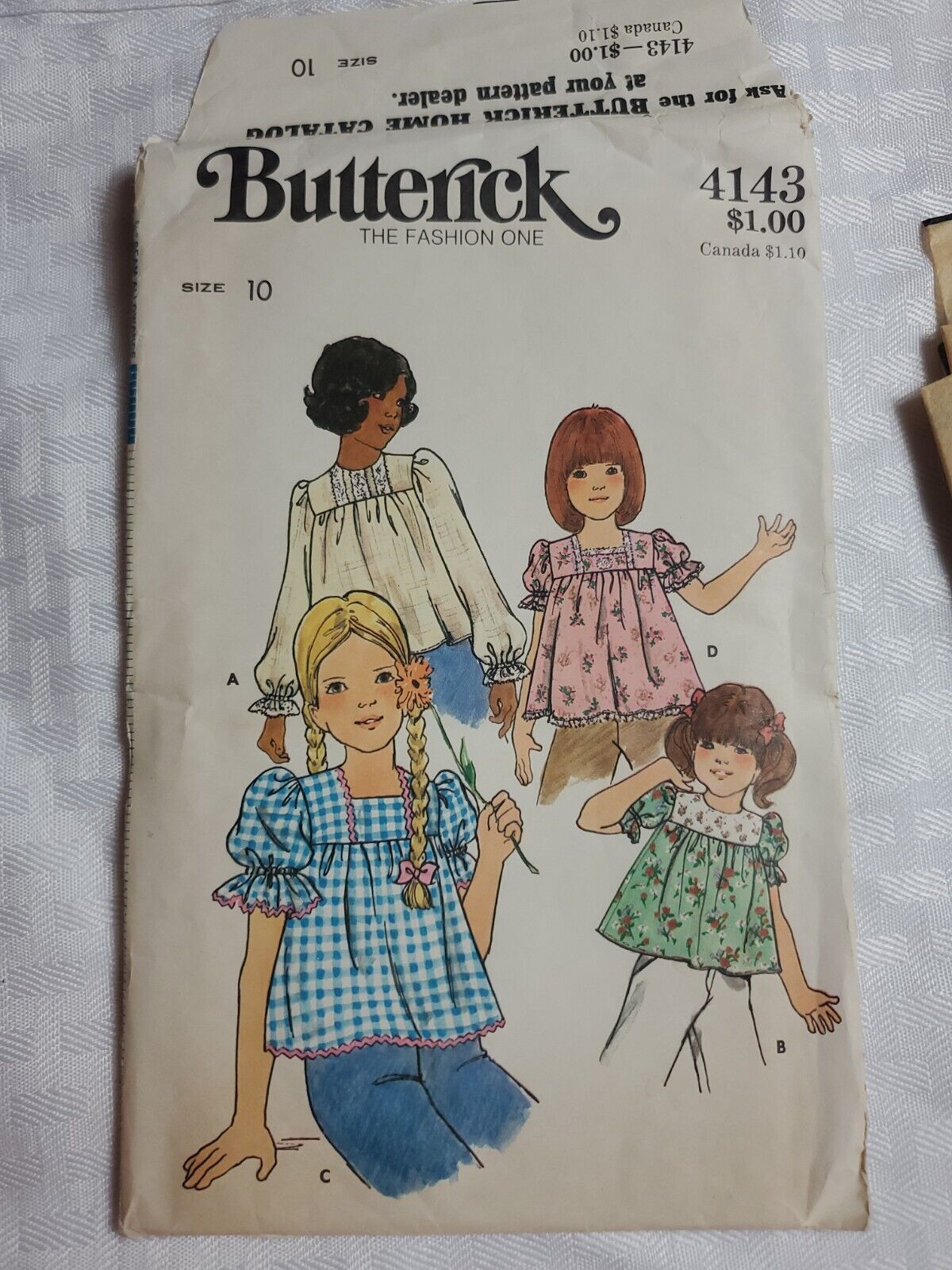 Butterick Pattern #4143 Vintage Girls Top Shirt Blouse Size 10