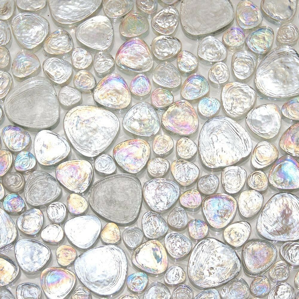 Iridescent Pebble Glass Mosaic Ice White For Wall And Floor Tile