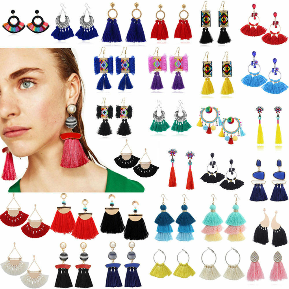 Fashion Bohemian Jewelry Elegant Crystal Tassel Earrings Long Drop Dangle Women