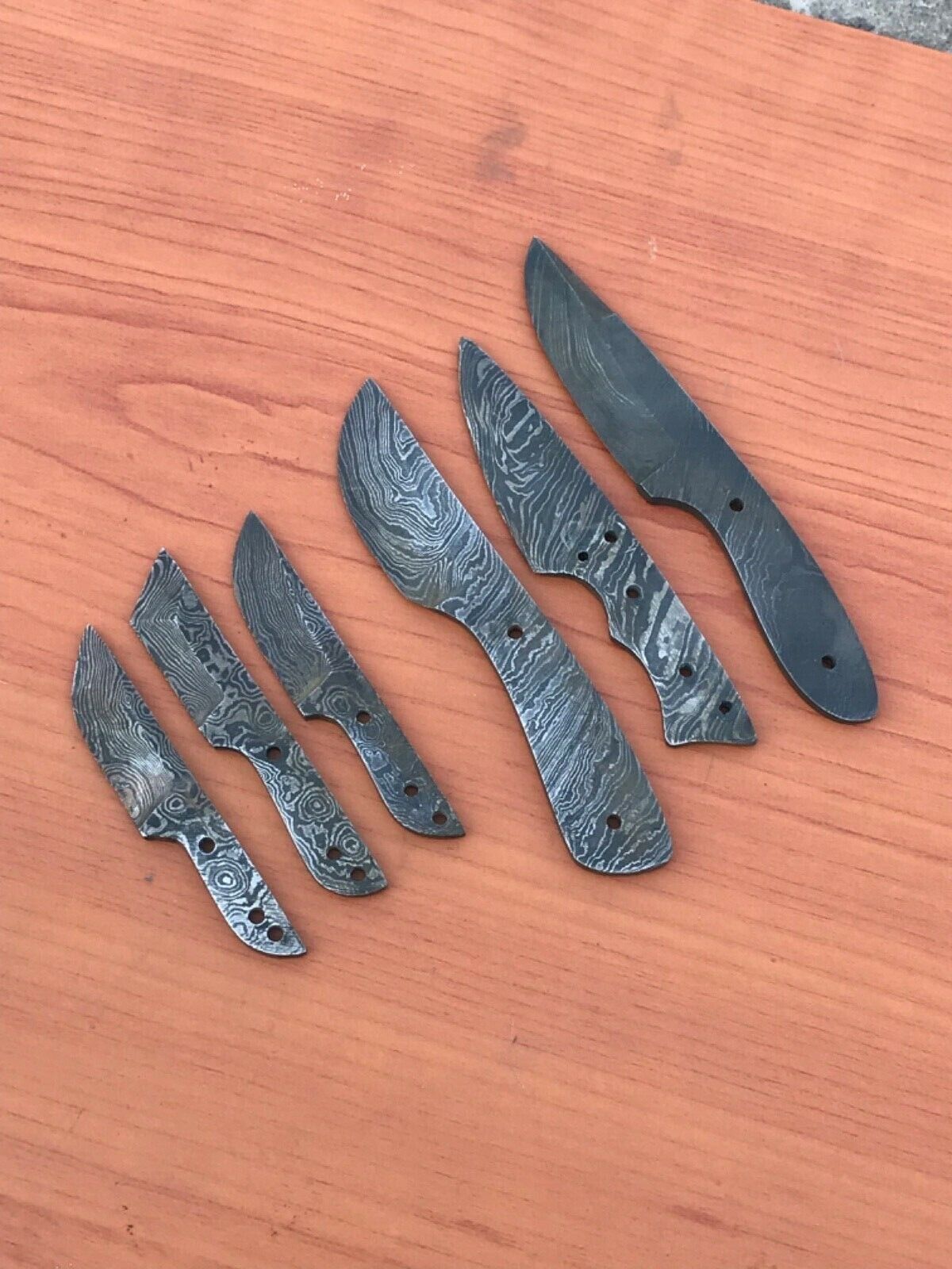 Lot 6 Piece Custom Handmade Damascus Steel Blank Blade Camping Hunting Knife .