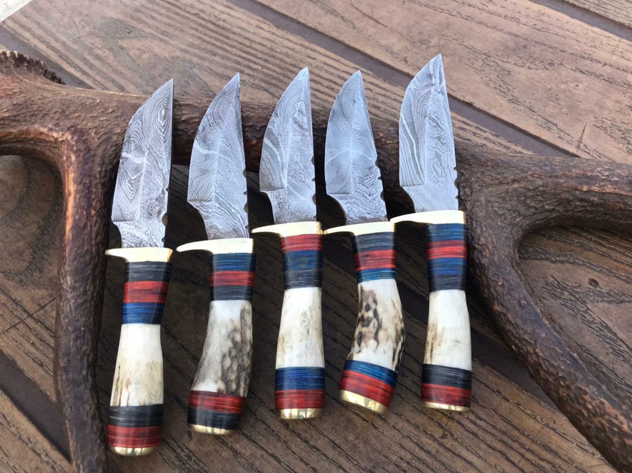 Lot 5pic Custom Hand Made Damascus Steel Fixe Blade&6in Camping Hunting Knifes..