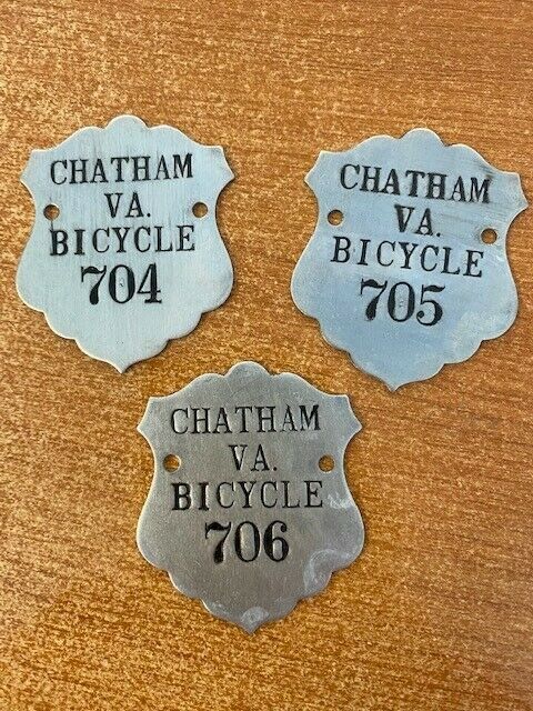 3 Vintage Bicycle License Plates Chatham Va. #704, #705, #706