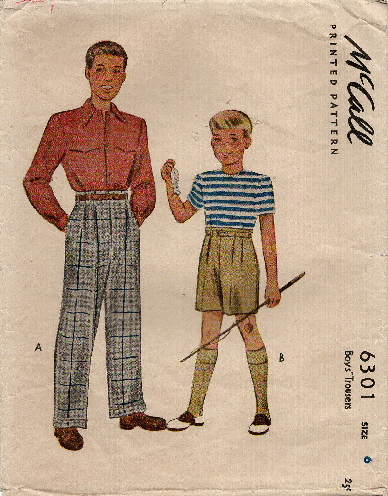 Mccall 6301 Boys' Trousers Or Shorts Sz 6 Cut Complete 1940s Post-wwii Era