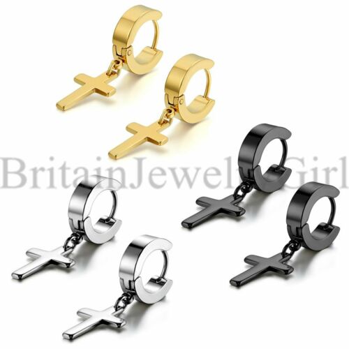 2-6pcs Cross Dangle Hoop Huggie Stainless Steel Ear Stud Earrings For Men Women