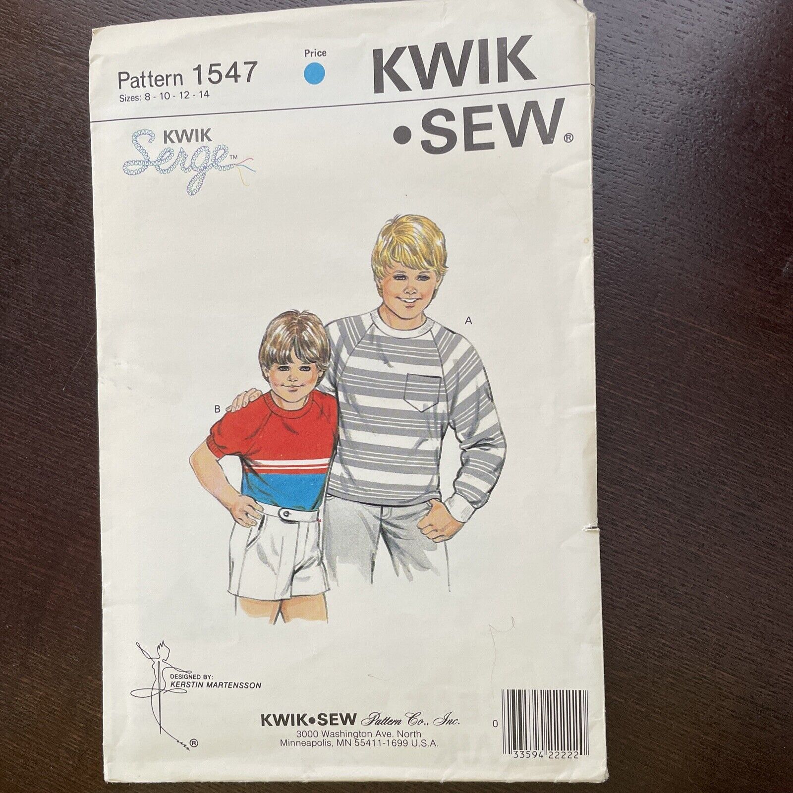 Kwik Sew Pattern 1547 Boy's T-shirt Sizes 8-10-12-14 Vintage Cut